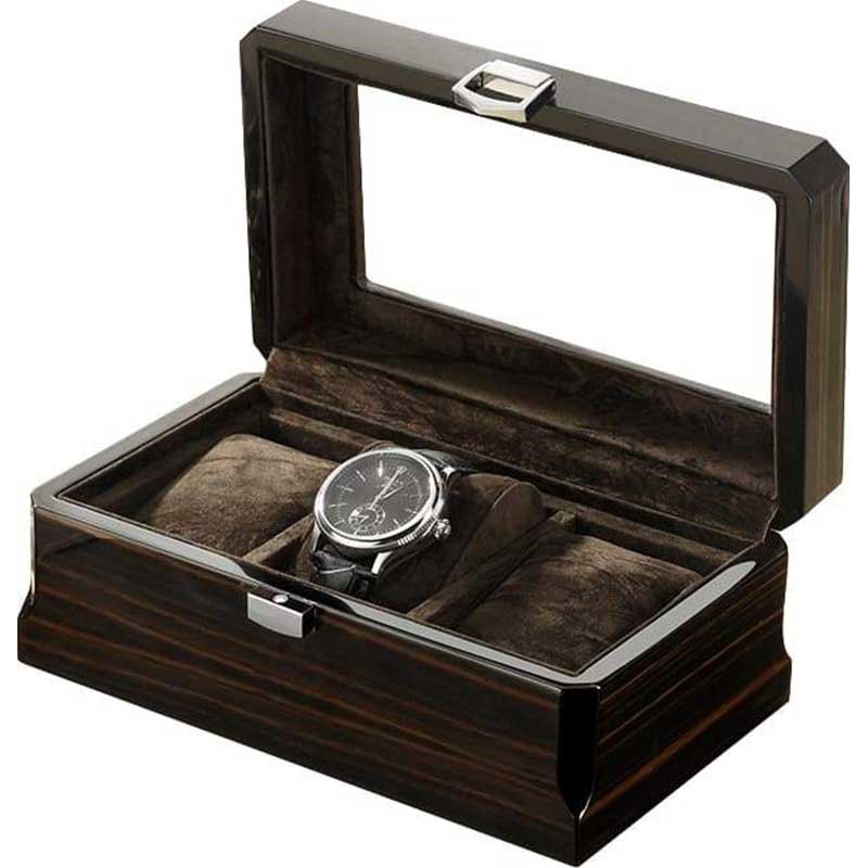 Boîte à Montres Vintage en Bois Foncé - 3 Emplacements - Qualité Premium