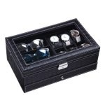 Coffret Montre Cuir Crocodile Noir 6 Slots - Luxe & Élégance