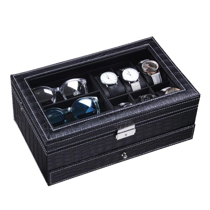 Coffret Montre Cuir Crocodile Noir 6 Slots - Luxe & Élégance